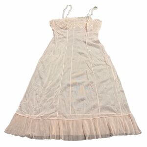 60s/70s European Vintage Embroidery Ruffle Hem Midi Slip Dress (Peach) Size M/L